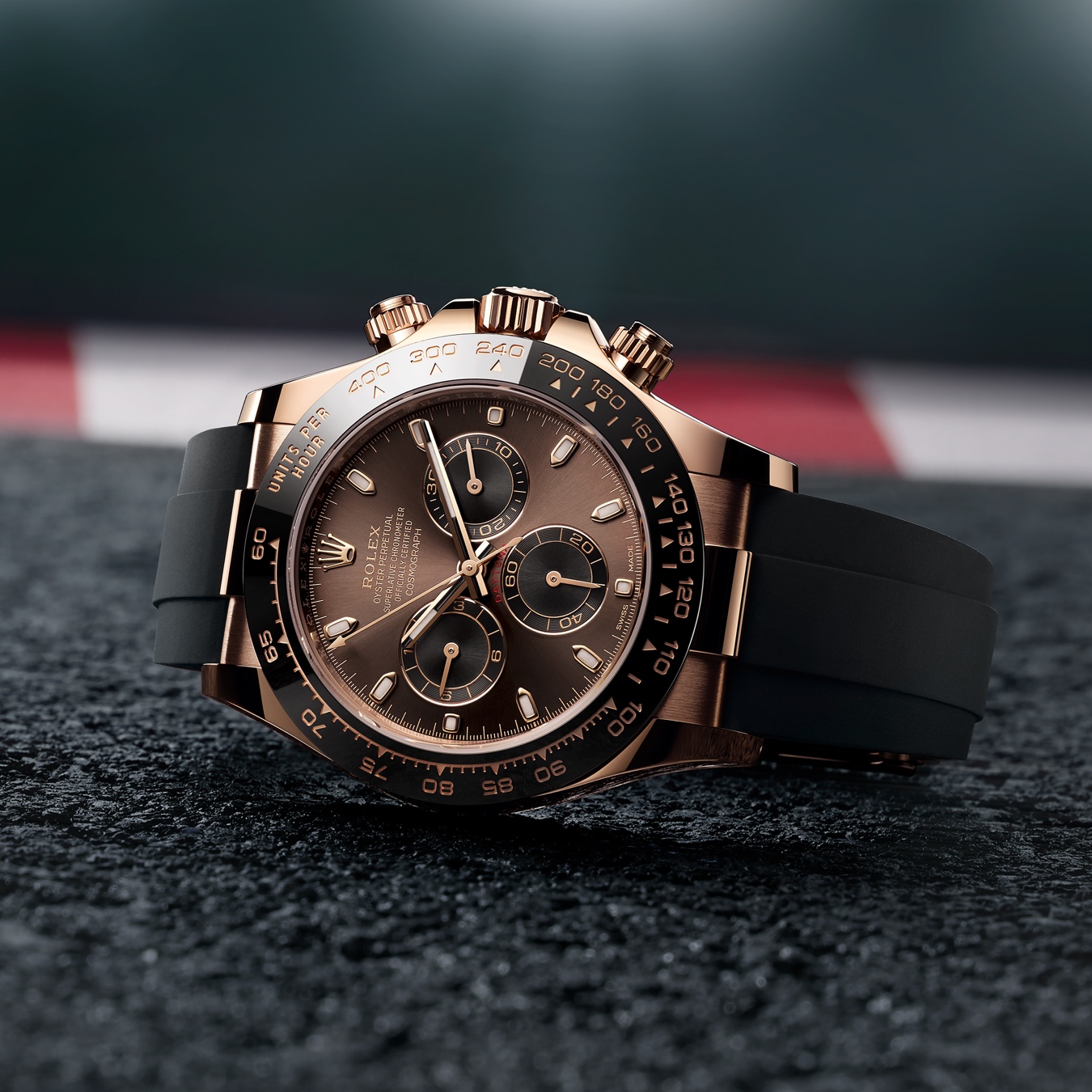 Bronze Rolex watch, close up of dial 