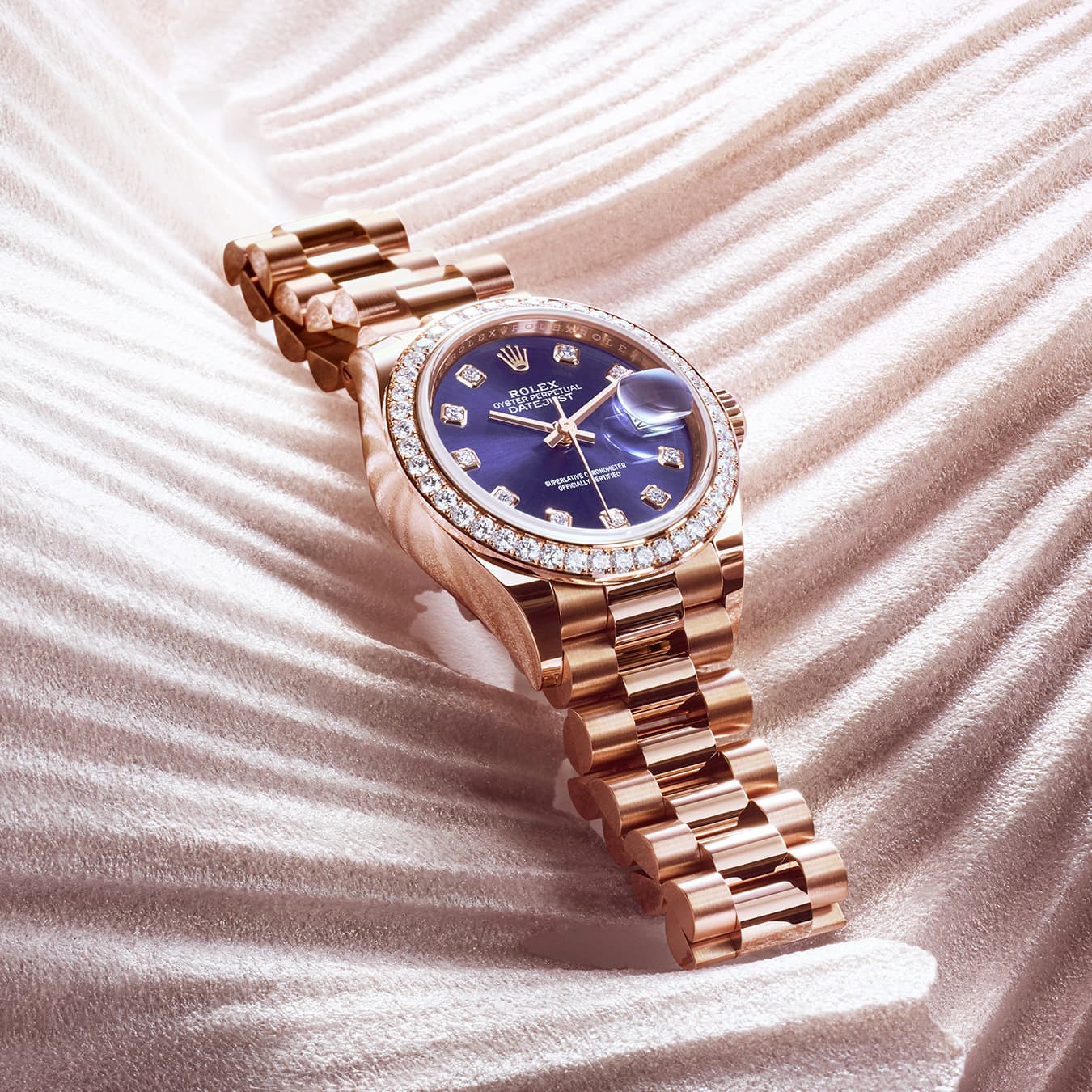 Rose gold Rolex Lady Datejust watch with navy dial