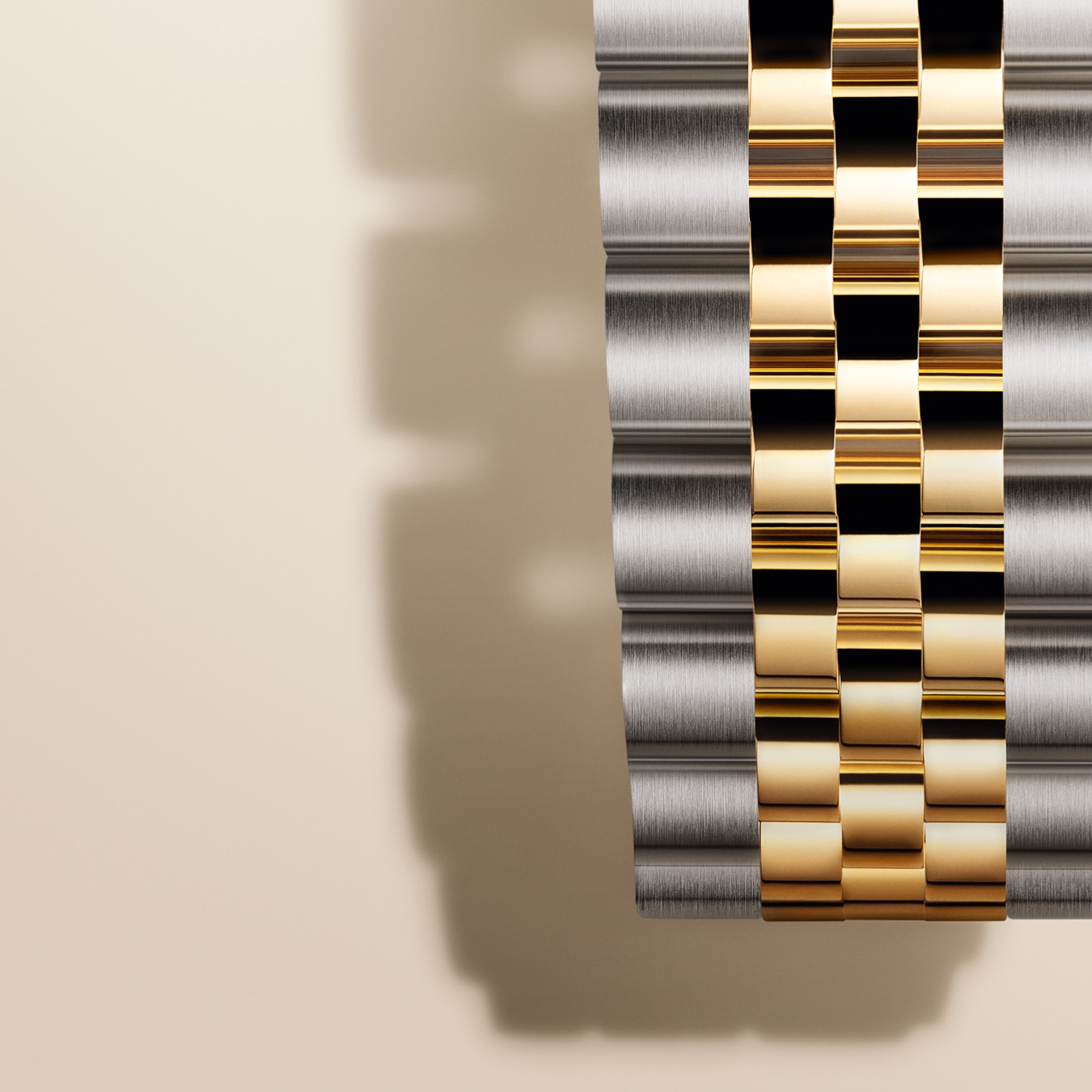 Close up on two-tone Rolex watch bracelet