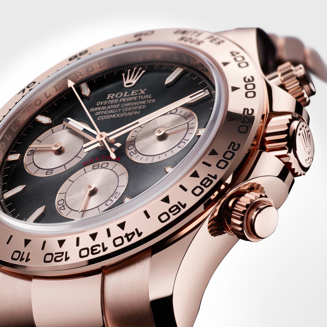 Rolex rose gold Oyster Perpetual Daytona Cosmograph dial close up