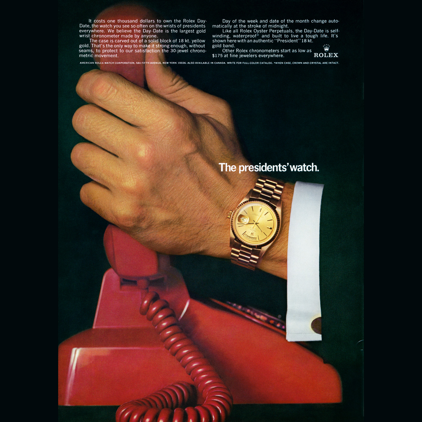 Magazine excerpt featuring gold Rolex watch
