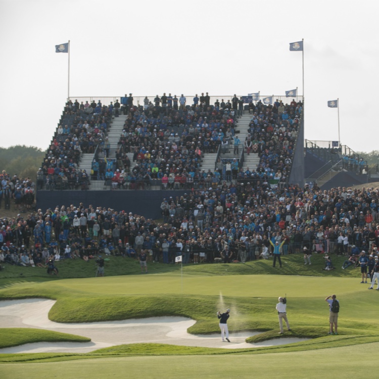 Ryder Cup golf tournament taking place with spectators