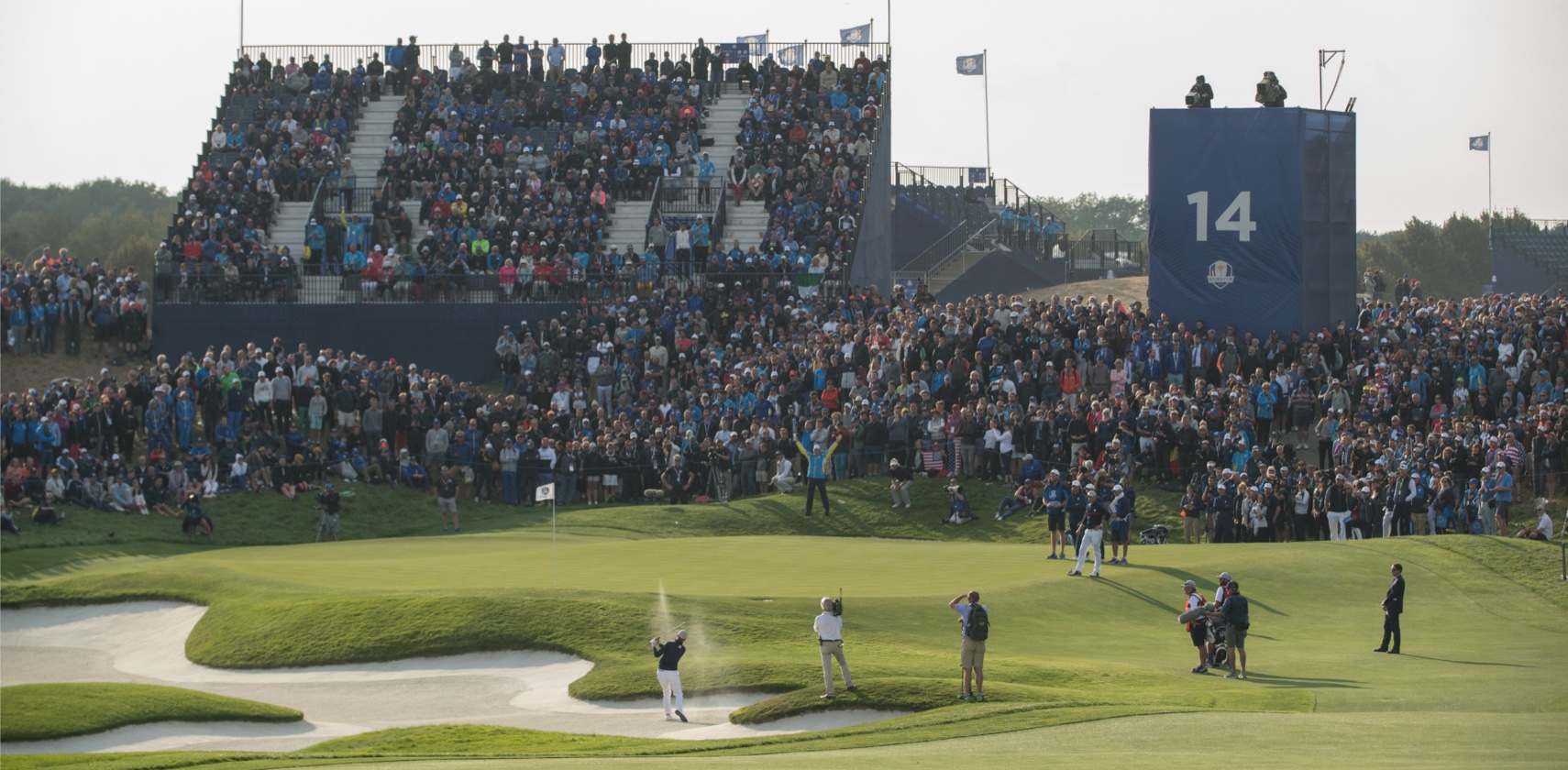 Ryder Cup golf tournament taking place with spectators