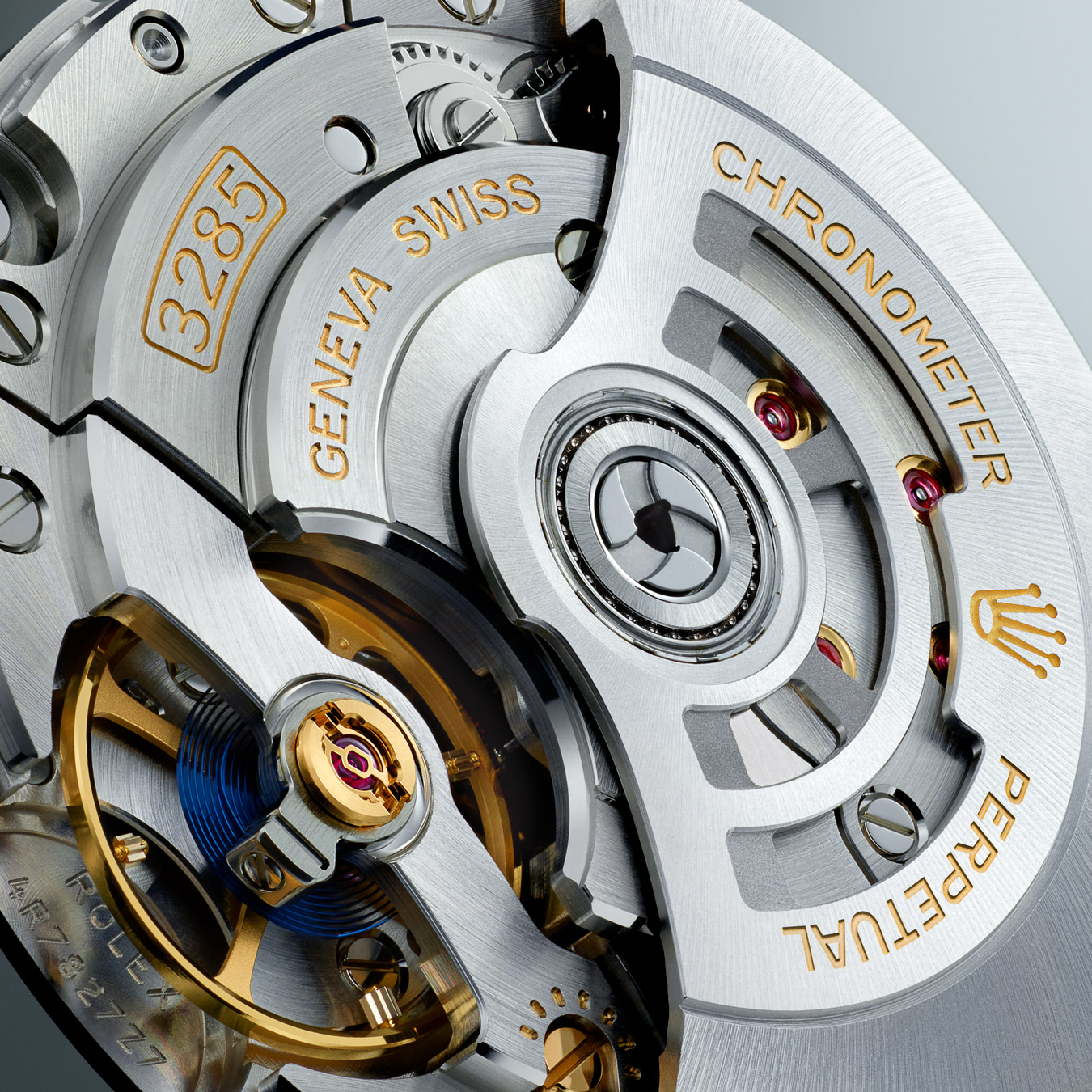 Close up of inside mechanism of Rolex watch