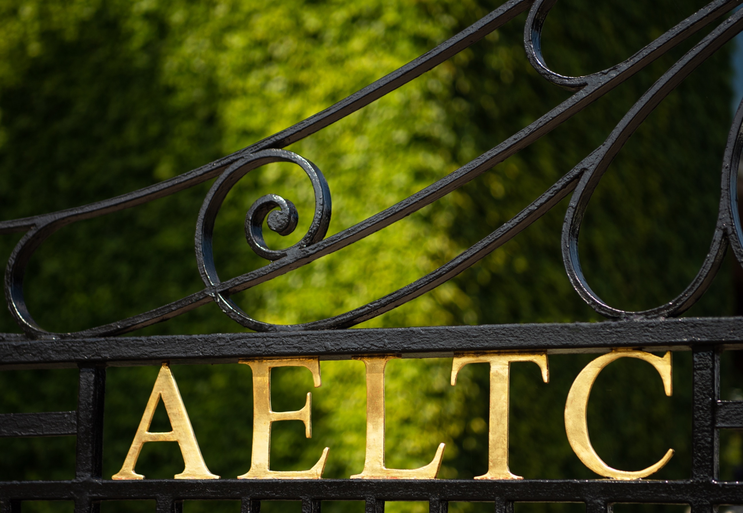 Close up shot of lettering on gate, Wimbledon
