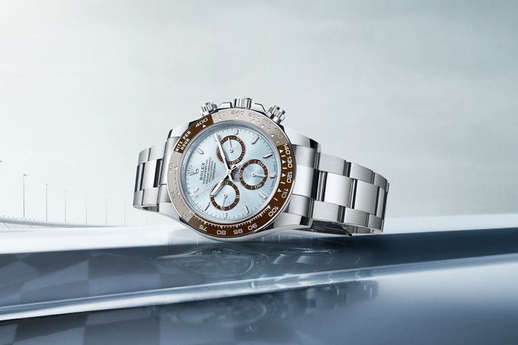 Rolex Daytona silver watch with brown cosmograph