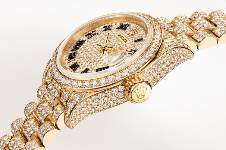 Diamond gold Lady Datejust Rolex close up shot