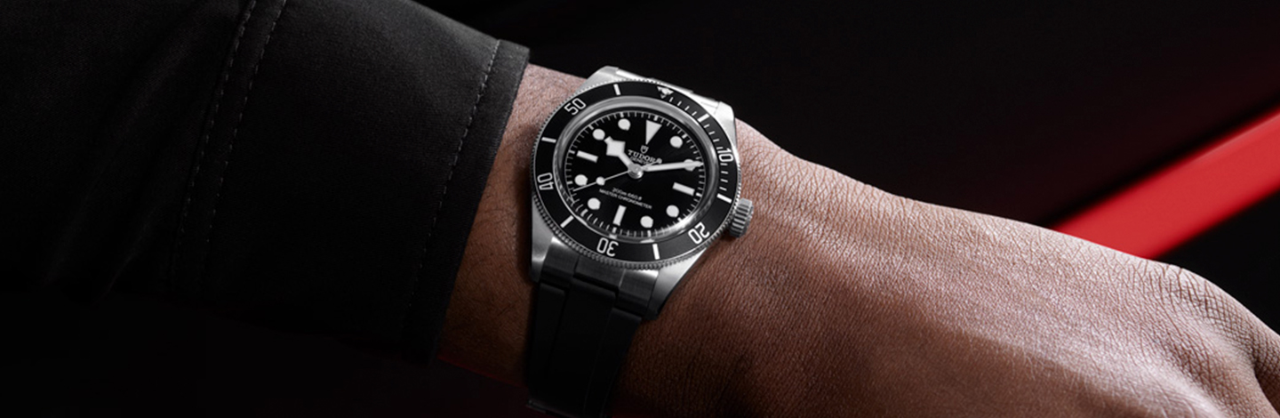 Tudor Black Bay watch with black strap