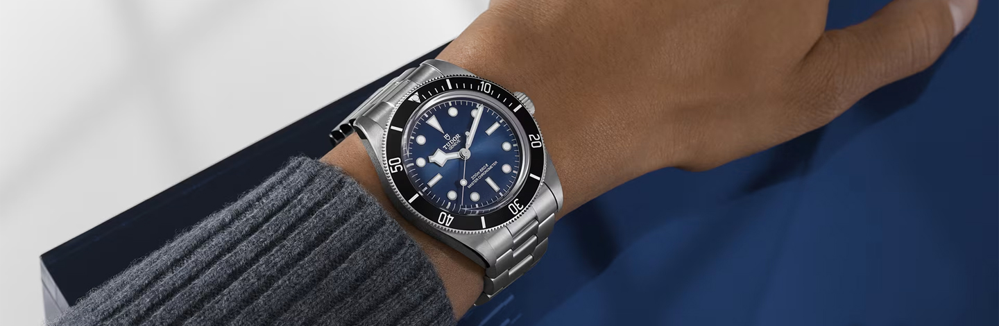 Tudor Black Bay watch with black strap