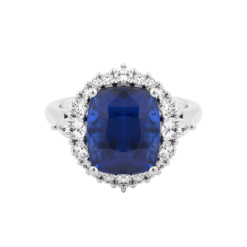 Cushion Cut Sapphire & Diamond Halo