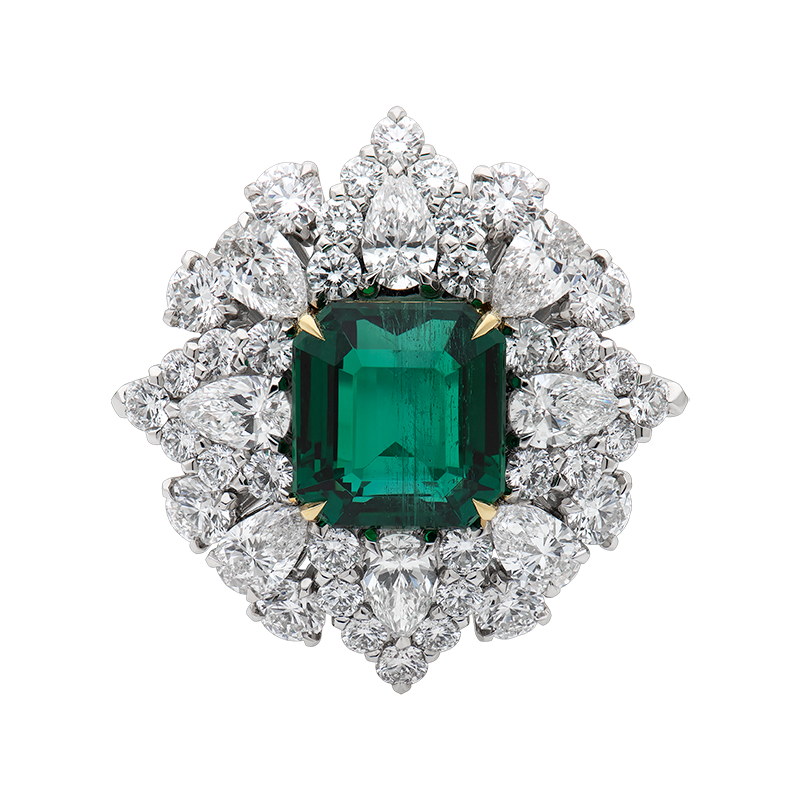 Radiant Cut Emerald and Diamond Ring