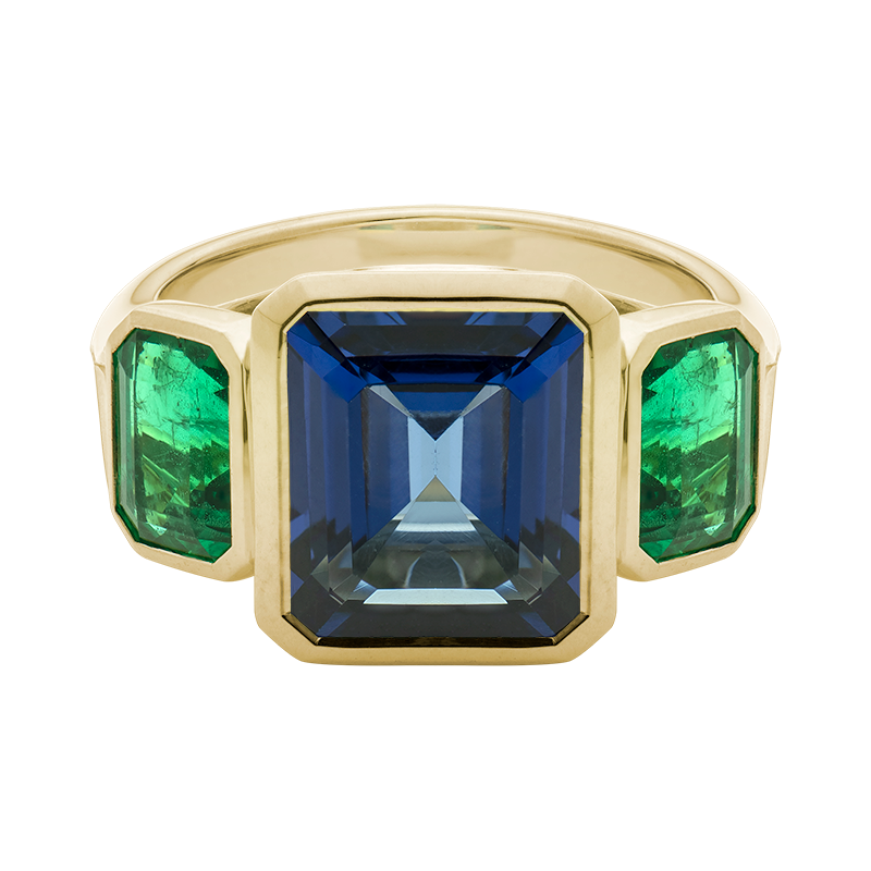 Tanzanite and Emerald Grace Trilogy Ring