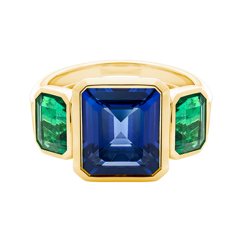 Tanzanite and Emerald Grace Trilogy Ring