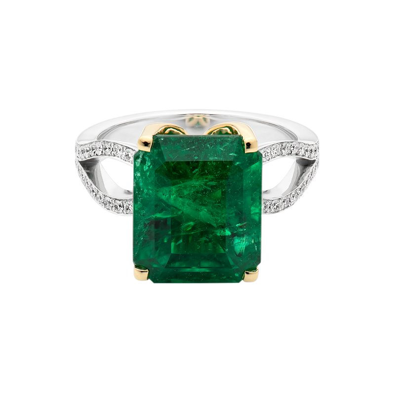 Emerald and Diamond Flower Ring