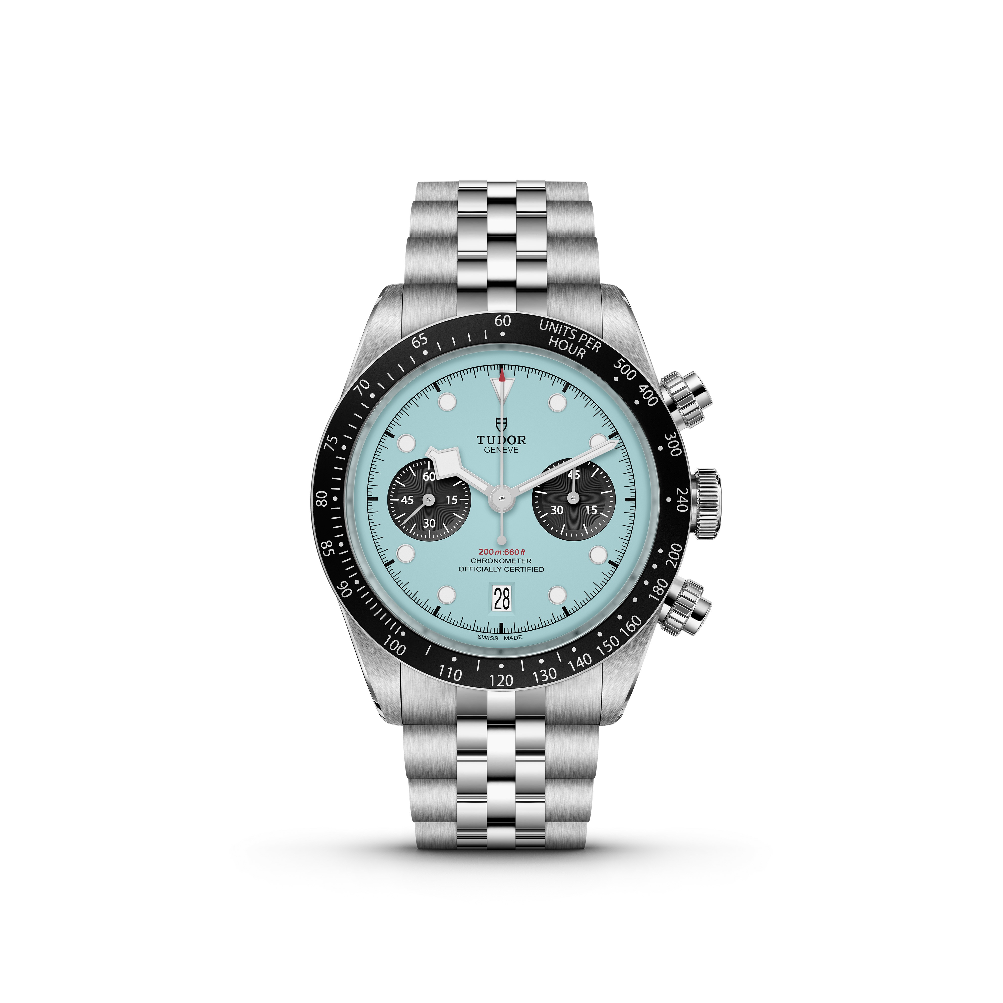 TUDOR Black Bay Chrono Flamingo Blue 41mm 316L stainless-steel case with polished and satin-brushed finishes - M79360N-0024 at Prestons