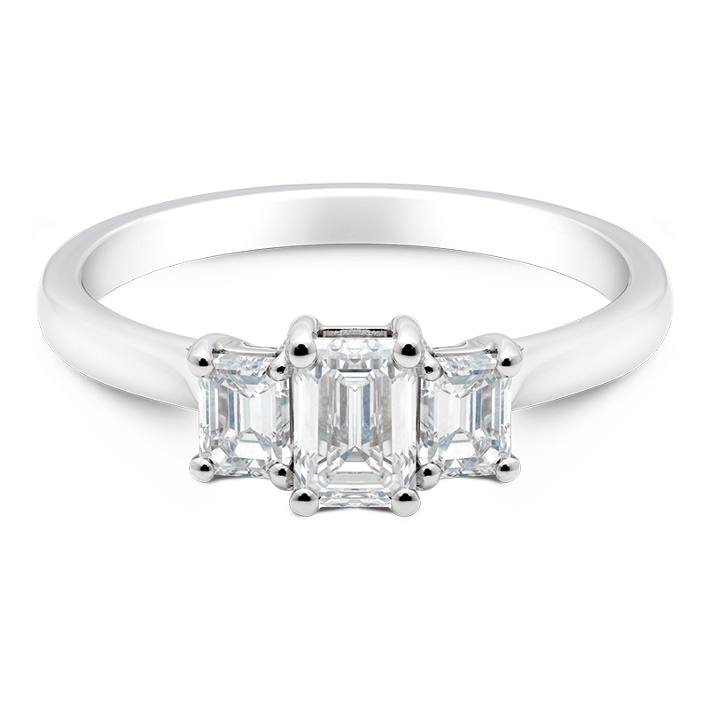 Emerald Cut Trilogy, 18ct White Gold