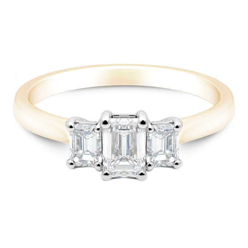 Emerald Cut Trilogy, 18ct Yellow Gold