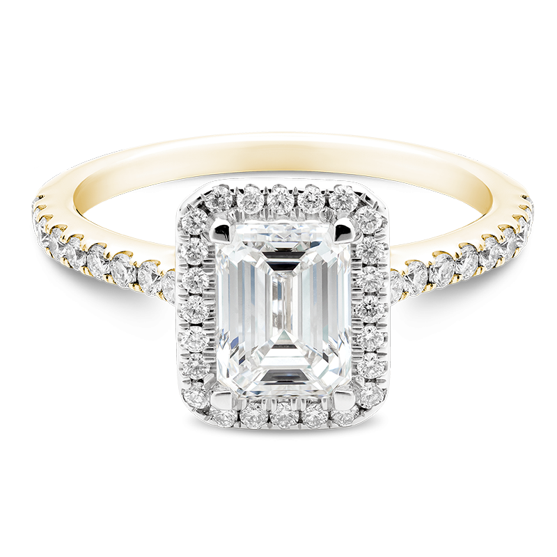 Emerald Cut Classic Halo, 18ct Yellow Gold