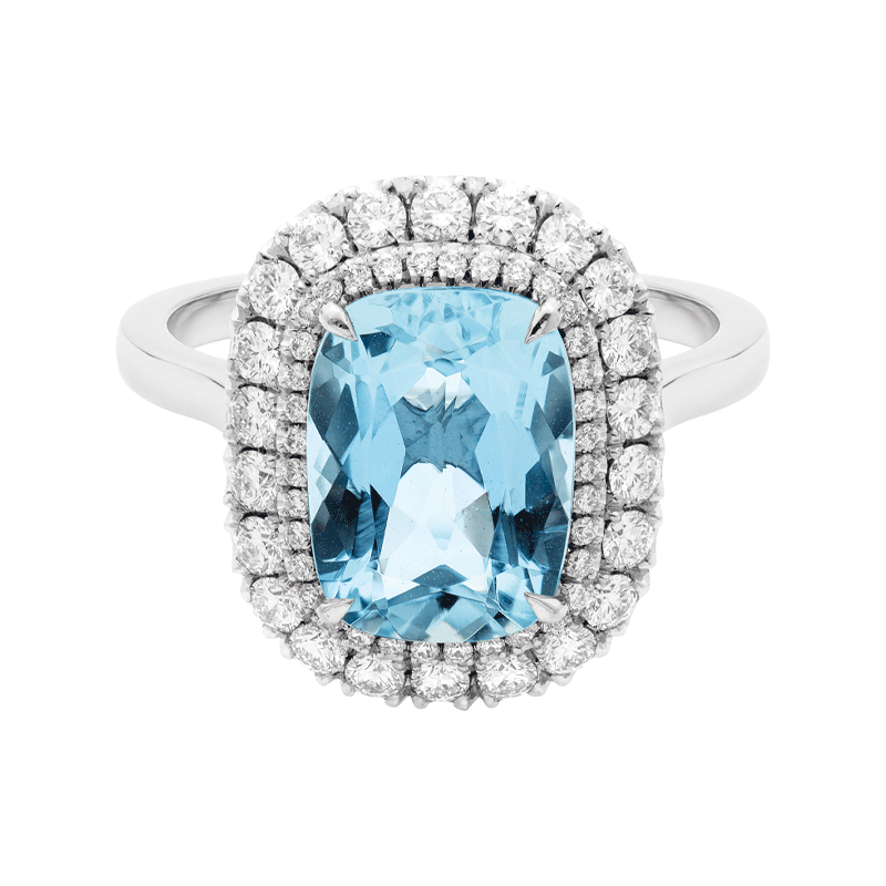 Cushion Cut Aquamarine Halo Ring