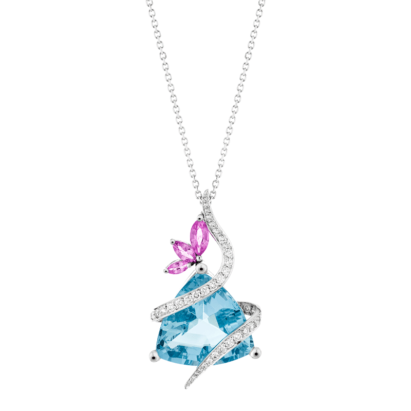Aquamarine & Pink Sapphire Floral Inspired Pendant