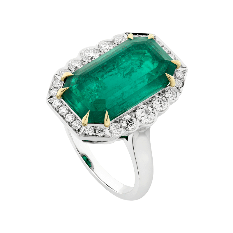 10.88ct Columbian Octagon Vintage Cut Emerald Ring