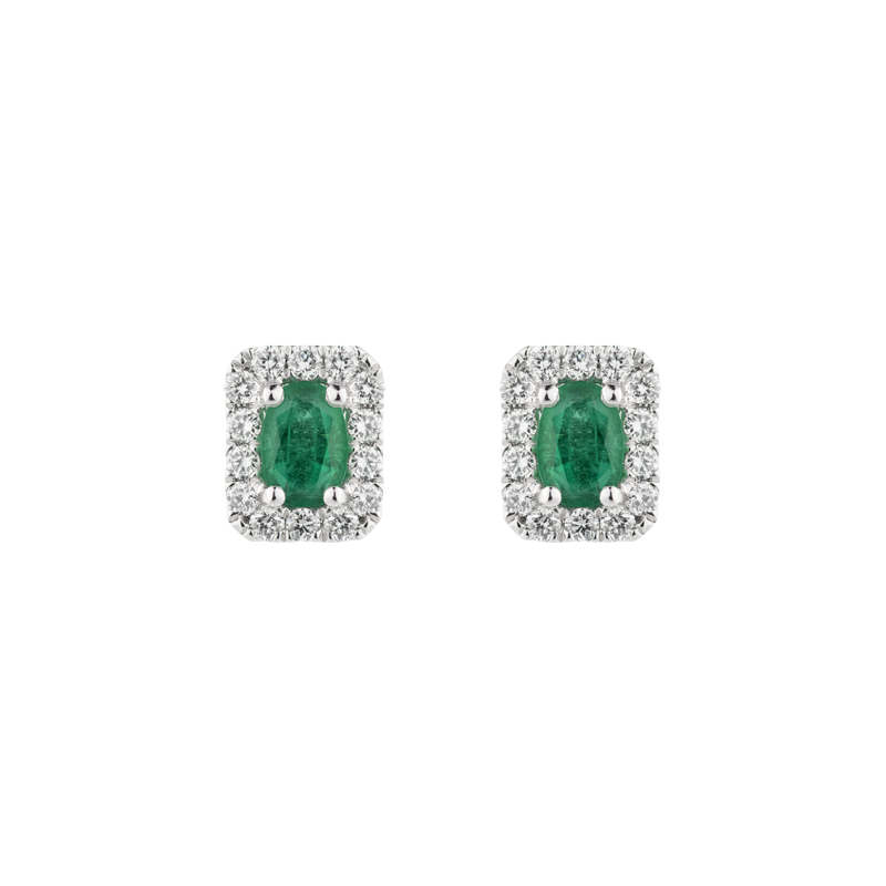 Oval Cut Emerald Halo Ear Studs