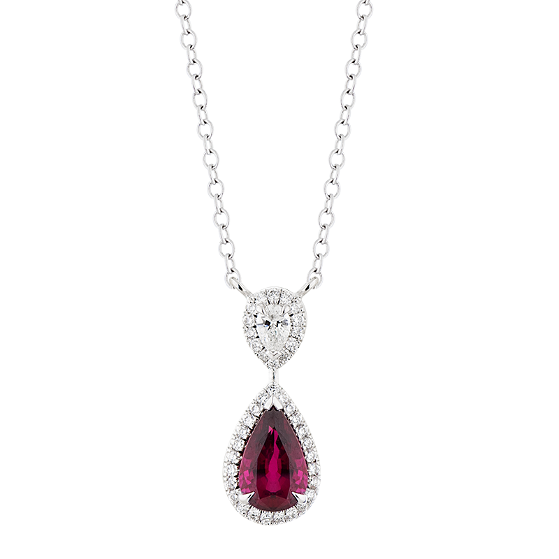 Pear Cut Ruby Halo Pendant