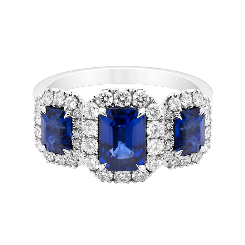 Octagon Cut Sapphire Trilogy Dress Ring