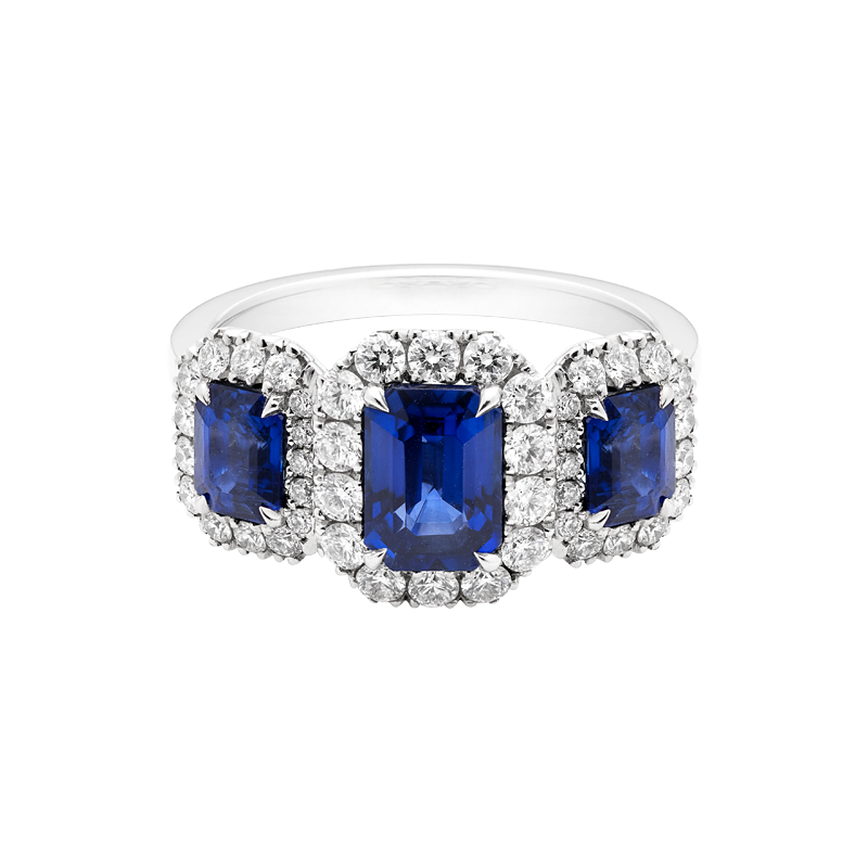 Octagon Cut Sapphire Trilogy Dress Ring