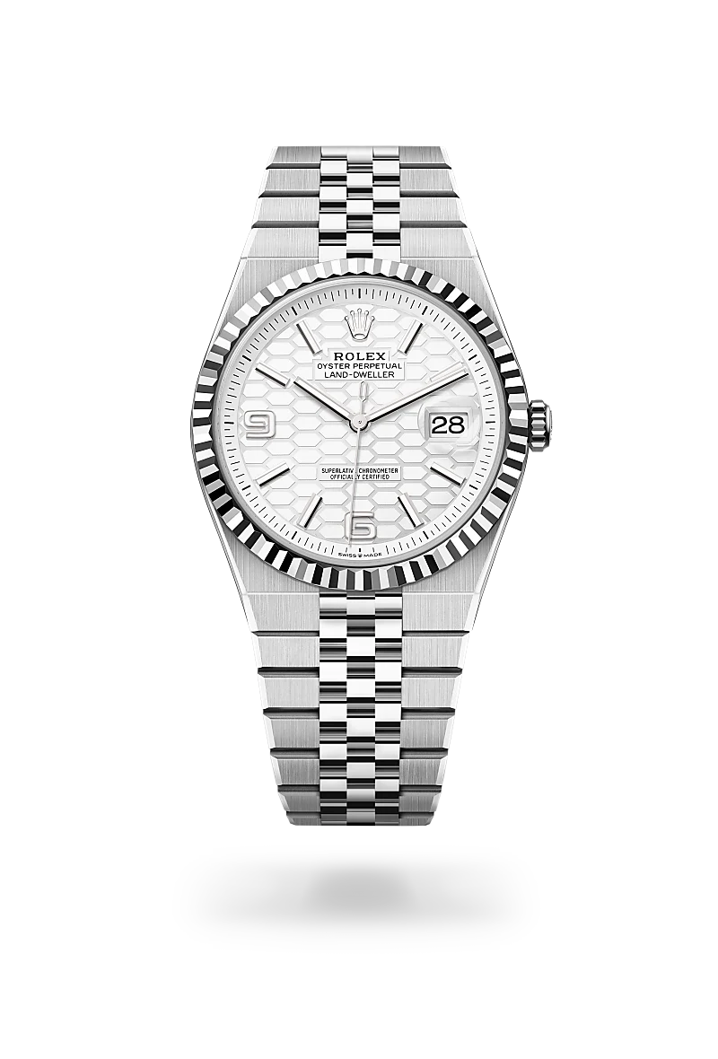 Rolex Land-Dweller 40 in White Rolesor - combination of Oystersteel and white gold, M127334-0001 at Prestons