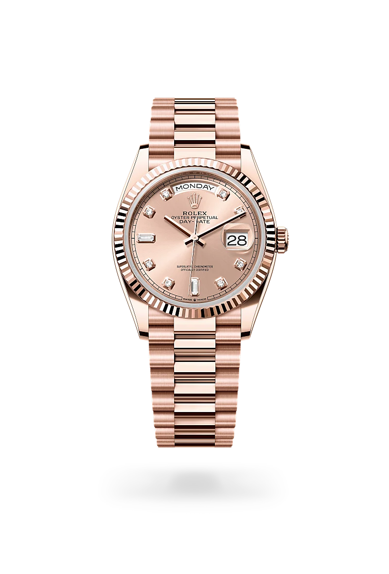 Rolex Day-Date 36 in 18 ct Everose gold, M128235-0009 at Prestons