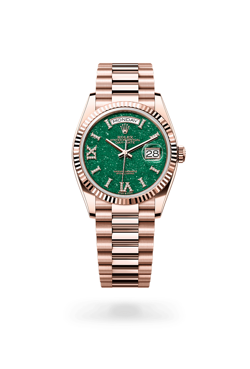 Rolex Day-Date 36 in 18 ct Everose gold, M128235-0068 at Prestons