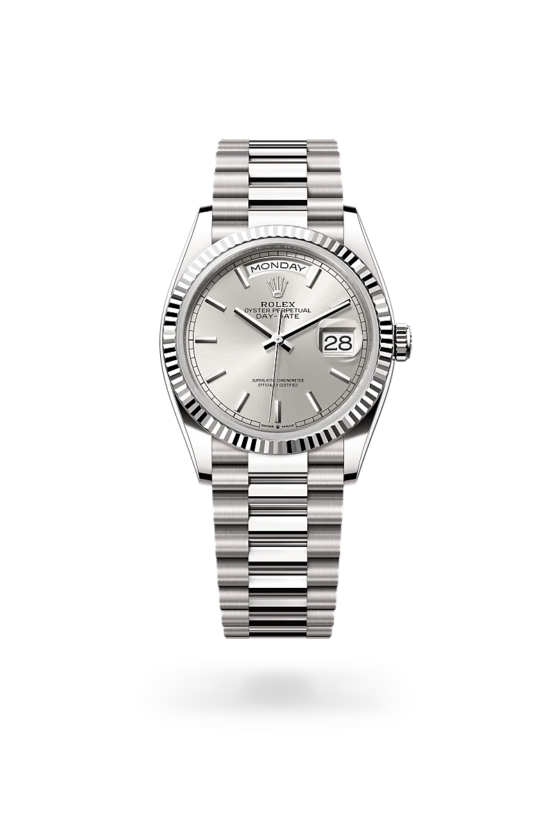 Rolex Day-Date 36 in 18 ct white gold, M128239-0005 at Prestons
