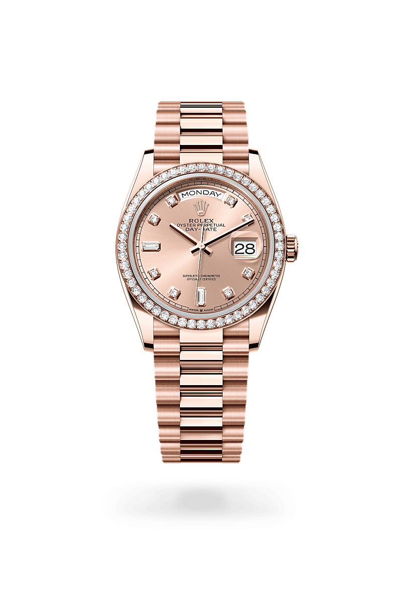 Rolex Day-Date 36 in 18 ct Everose gold, M128345RBR-0009 at Prestons