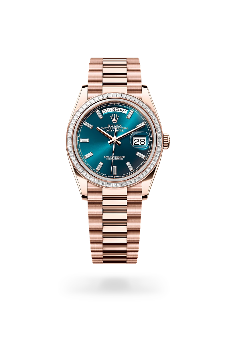 Rolex Day-Date 36 in 18 ct Everose gold, M128395TBR-0032 at Prestons