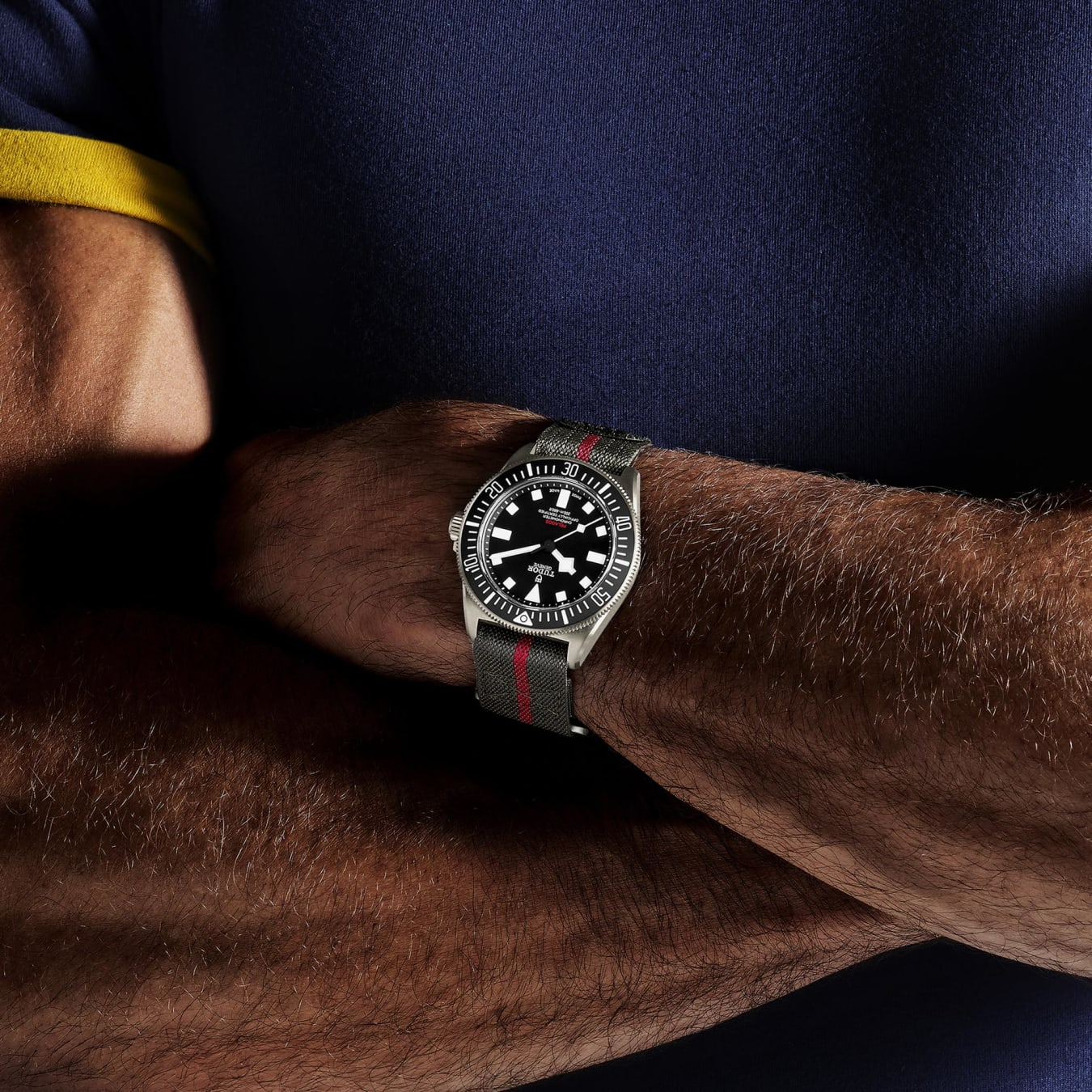 TUDOR Pelagos FXD Titanium case, 42mm in diameter, 12.75mm thick, 52mm from lug to lug, satin-brushed finish, fixed strap bars, steel case back - M25717N-0001 at Prestons