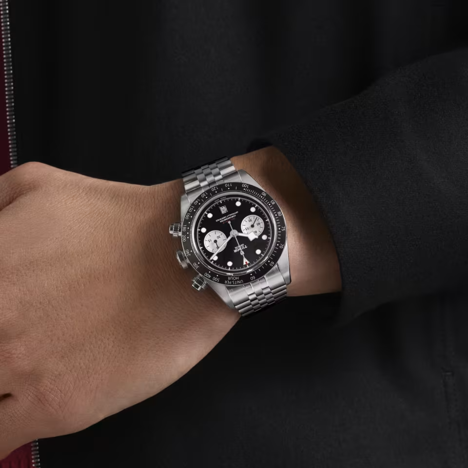 TUDOR Black Bay Chrono 41mm stainless steel case with polished and satin-brushed finishes - M79360N-0013 at Prestons